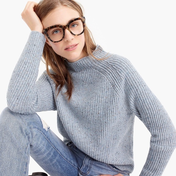 J. Crew Sweaters - Women's Blue Donegal Wool Pullover Mockneck Sweate
